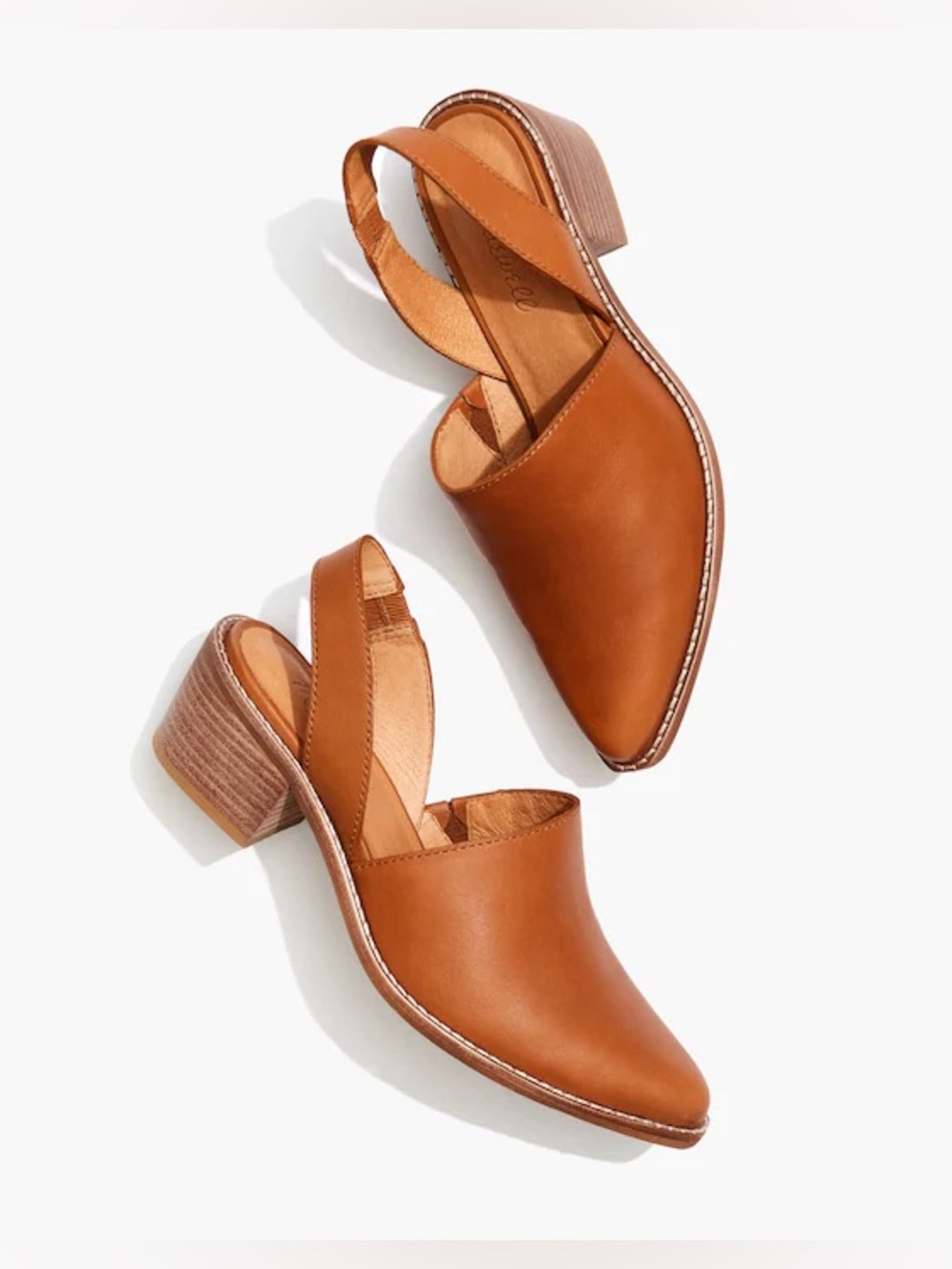 MADEWELL Robbie Sling Back Heel Tan Leather Pointed Slingback Mules